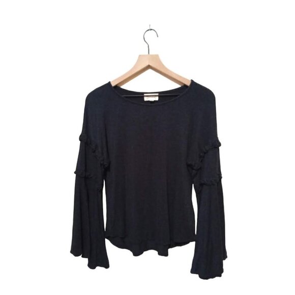 MAX Studio Blue Rayon Scoop Neck Long Tiered Bell Sleeve Shirt Sz L - Picture 1 of 7